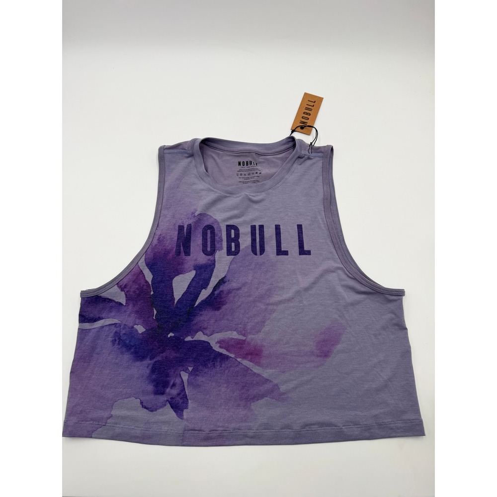 NOBULL Womens Purple Watercolor Floral Crop Muscle Tank Top Large NWT